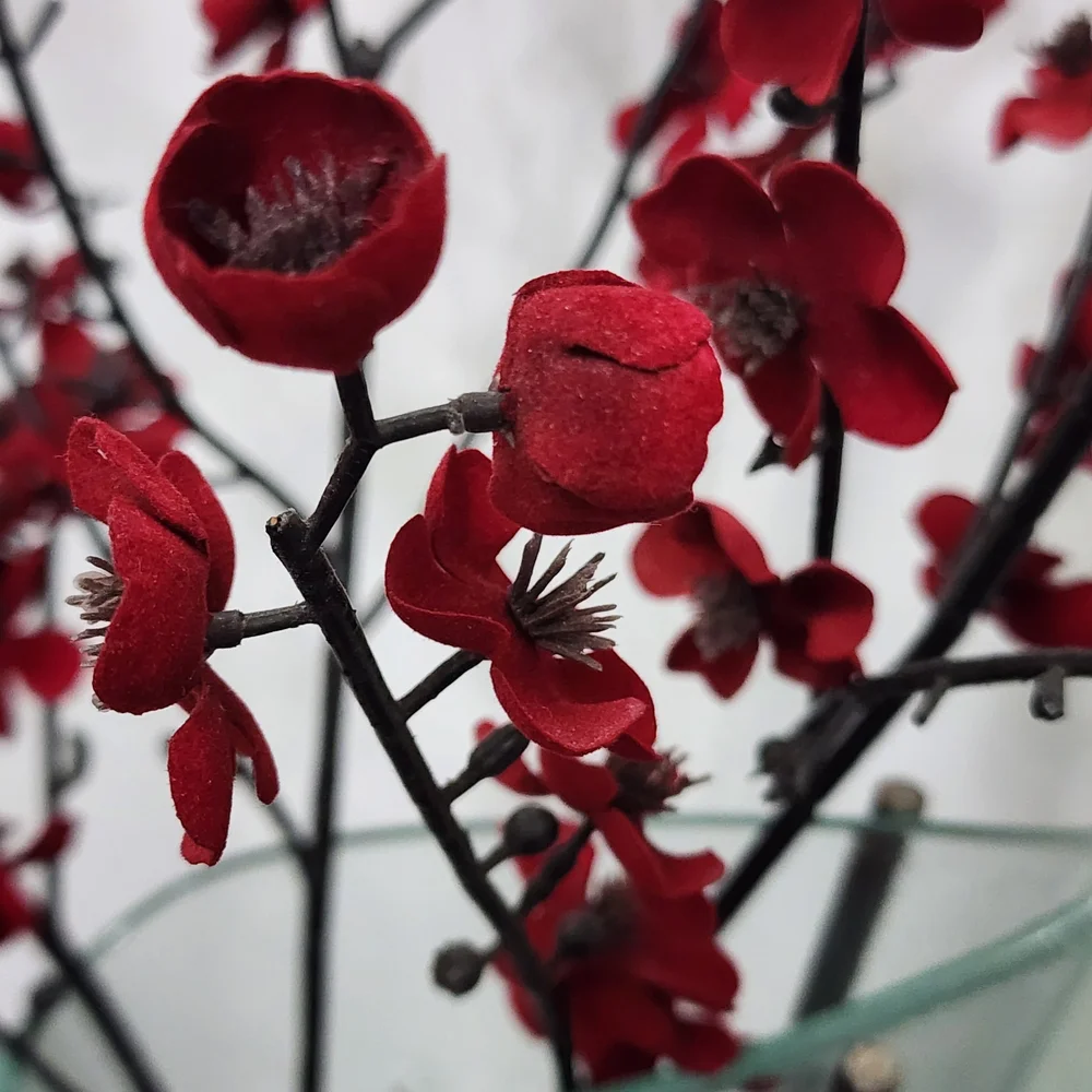 Plum Blossom Branches  3 Piece Silk Red Decorative Floral 38 Inches Long